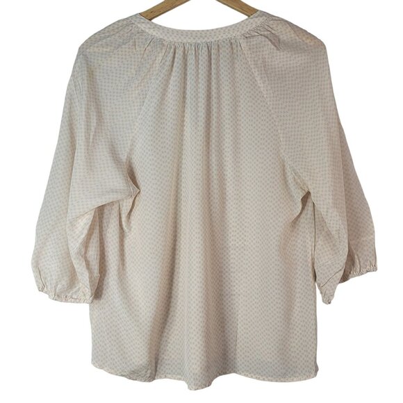 Joie Addie B Top Pink Tan Small 3/4 Sleeve Elastic Cuff V Neck Check Print Silk - Picture 4 of 6